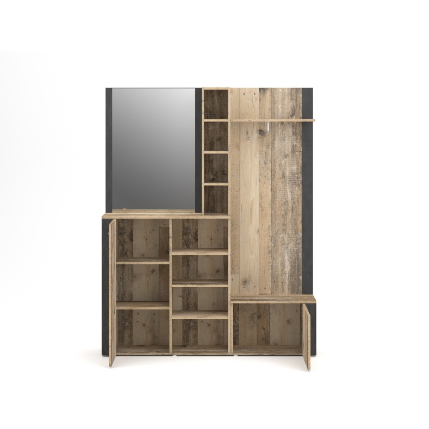 Predsobni zid s ogledalom KEVIN smeđa/crna