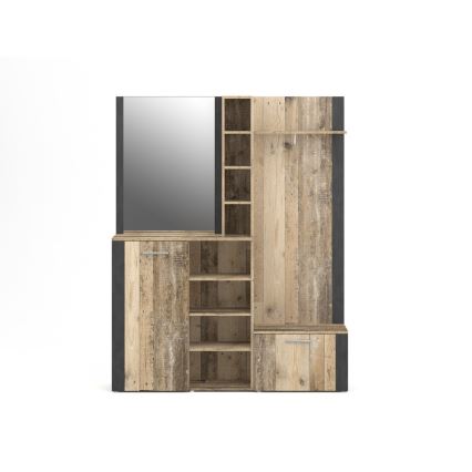 Predsobni zid s ogledalom KEVIN smeđa/crna