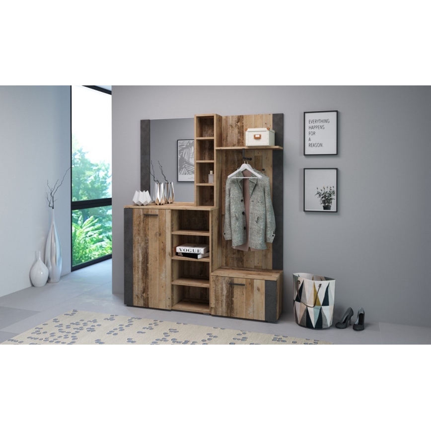 Predsobni zid s ogledalom KEVIN smeđa/crna