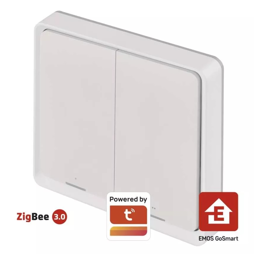 Prekidač s 2 tipke GoSmart 1xCR2430 Tuya bijela