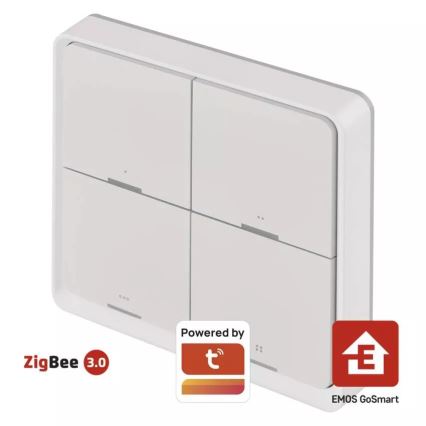 Prekidač s 4 tipke GoSmart 1xCR2430 Tuya bijela
