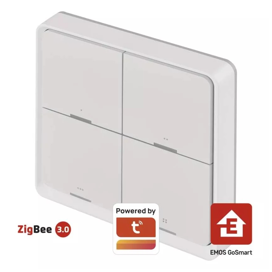 Prekidač s 4 tipke GoSmart 1xCR2430 Tuya bijela