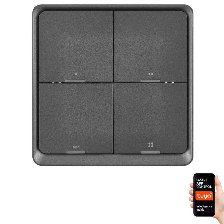 Prekidač s 4 tipke GoSmart 1xCR2430 Tuya crna