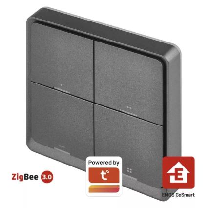Prekidač s 4 tipke GoSmart 1xCR2430 Tuya crna