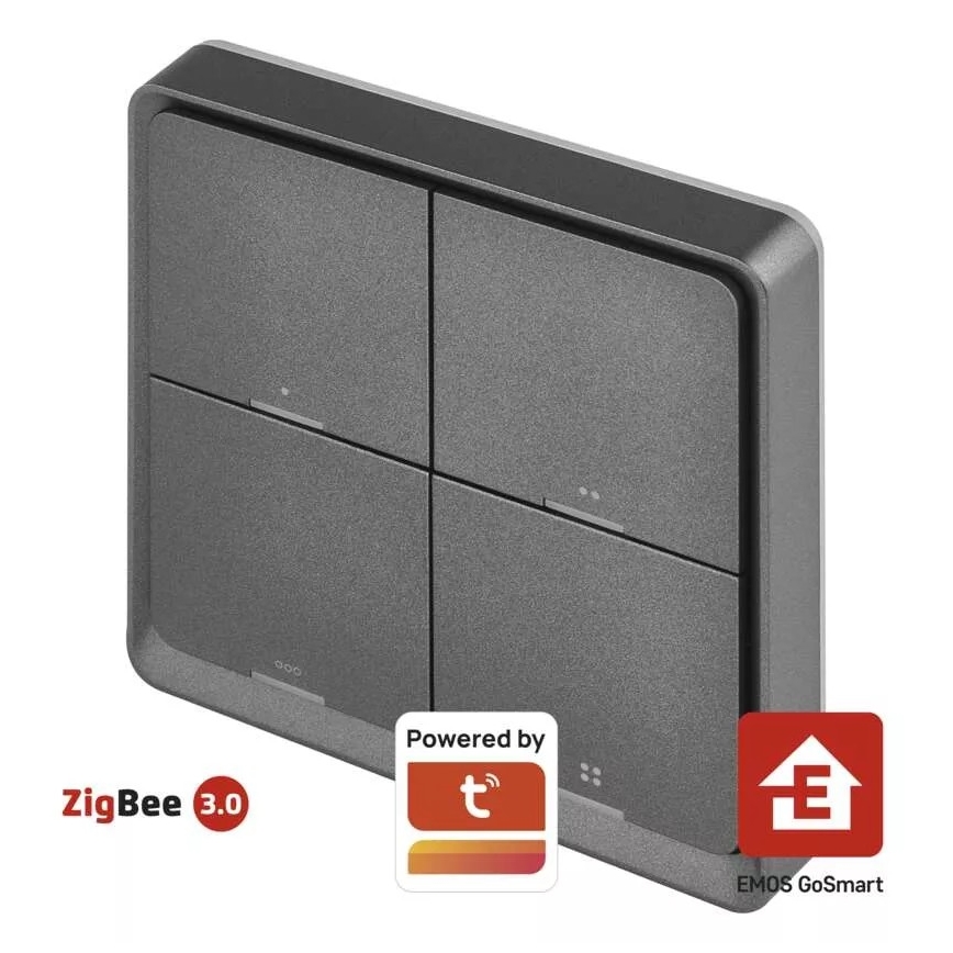 Prekidač s 4 tipke GoSmart 1xCR2430 Tuya crna