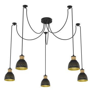 Prezent 27525 - Luster na sajli MESCALA 5xE14/40W/230V pauk crna/kaučukovac