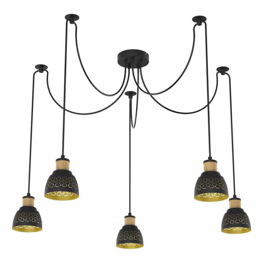 Prezent 27525 - Luster na sajli MESCALA 5xE14/40W/230V pauk crna/kaučukovac