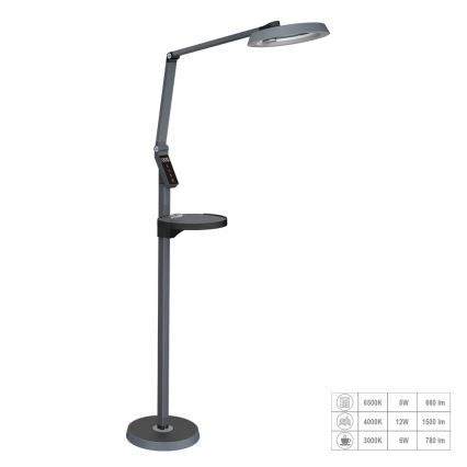 Prezent 31220 - LED podesiva dodirna podna lampa SALSA LED/15W/230V USB
