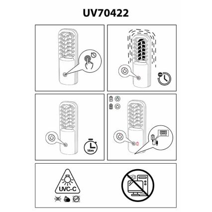 Prezent 70422 - Prijenosna dezinfekcijska germicidna lampa UVC/2,5W/5V USB