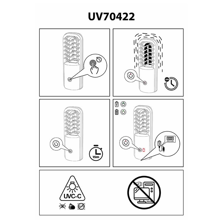 Prezent 70422 - Prijenosna dezinfekcijska germicidna lampa UVC/2,5W/5V USB