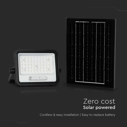 LED prigušivi solarni reflektor LED/100W/3,2V 2000-8000K IP65 5000 mAh crni + daljinski upravljač