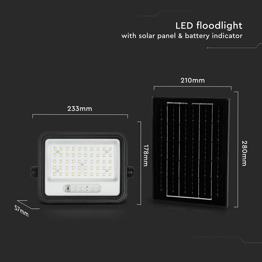 LED prigušivi solarni reflektor LED/100W/3,2V 2000-8000K IP65 5000 mAh crni + daljinski upravljač