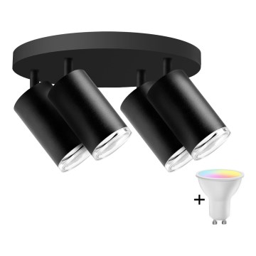 Prigušivo LED RGBW kupaonsko reflektorsko svjetlo TURYN, 4x GU10, 6,5 W, 230 V, 2700–6500 K, Wi‑Fi, IP44, crno