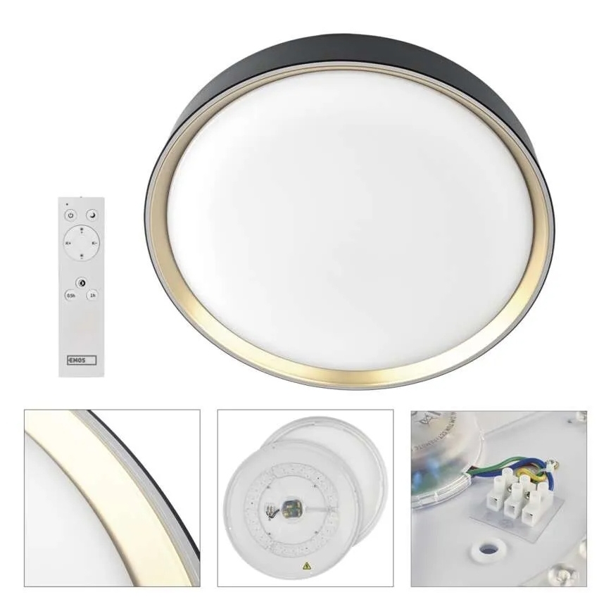 LED stropno svjetlo s prigušivanjem ILVI LED/45W/230V 2700-6500K Ø 50 cm crna/mesing + daljinski upravljač