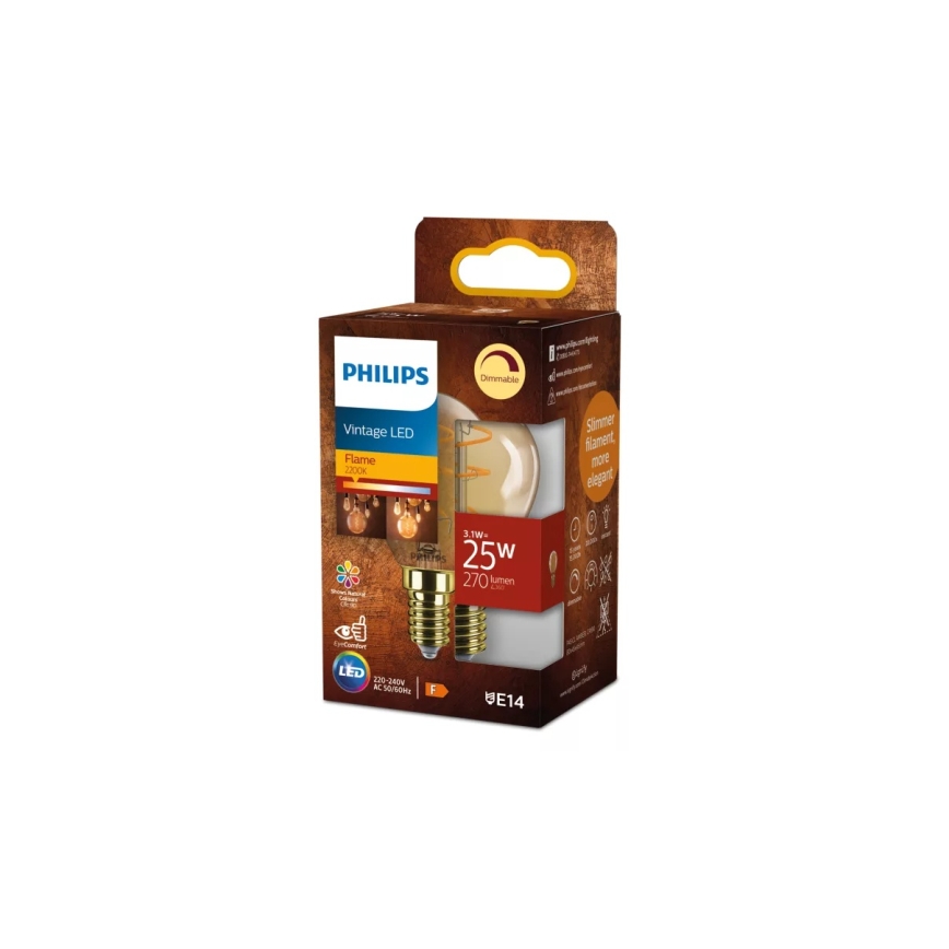 Prigušljiva LED žarulja VINTAGE Philips P45 E14/3,1W/230V 2200K