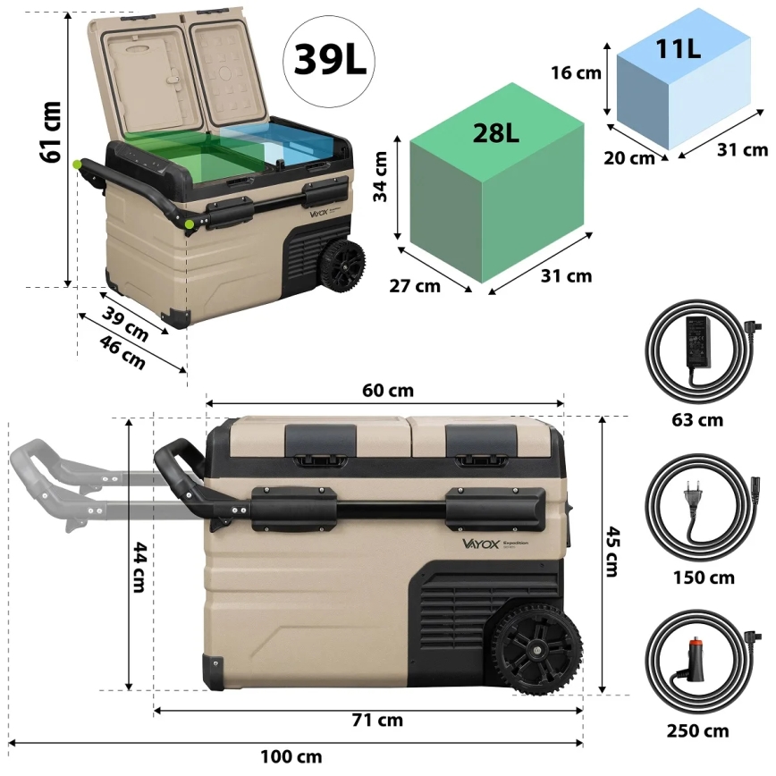 Prijenosni autohladnjak s LCD zaslonom 39 l 230V/12V/24V smeđa