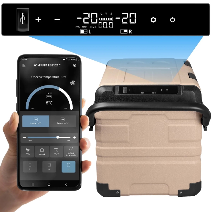 Prijenosni hladnjak s LCD zaslonom 39 l 230V/12V/24V smeđa