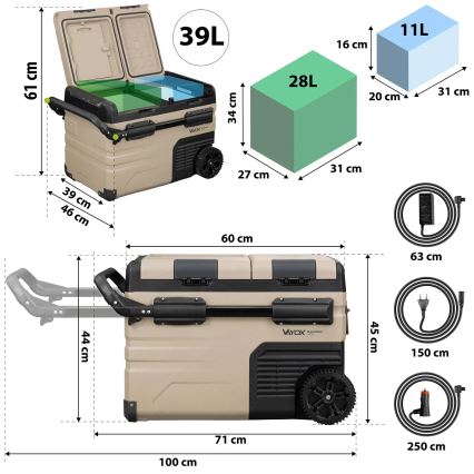 Prijenosni hladnjak s LCD zaslonom 39 l 230V/12V/24V smeđa