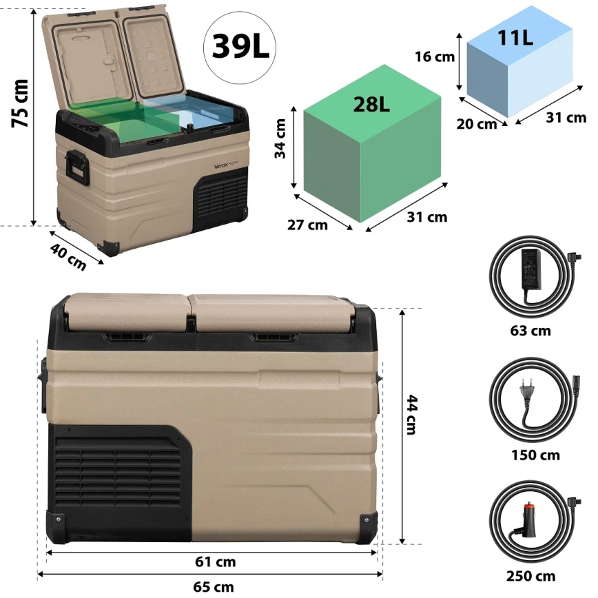 Prijenosni hladnjak s LCD zaslonom 39 l 230V/12V/24V smeđa