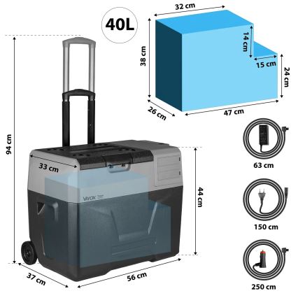 Prijenosni hladnjak za automobil s LCD zaslonom 40 l 230V/12V/24V crna