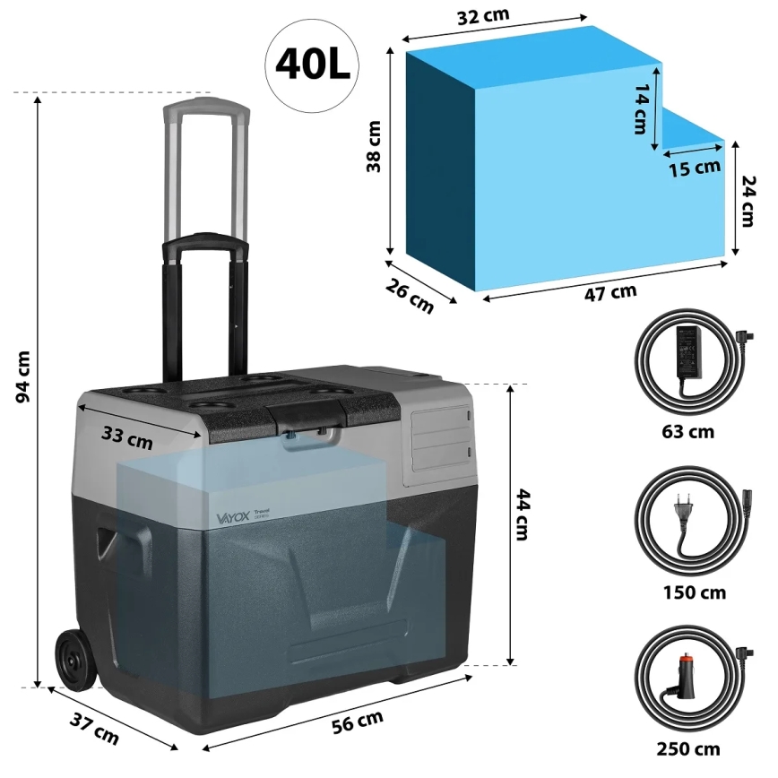 Prijenosni hladnjak za automobil s LCD zaslonom 40 l 230V/12V/24V crna