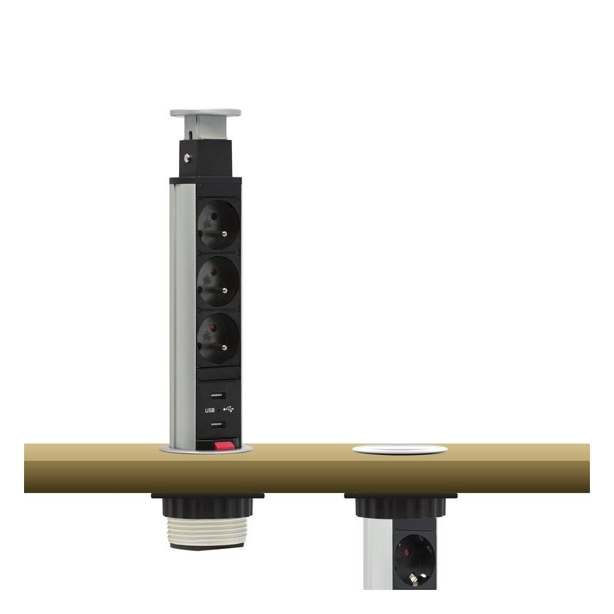 Priključni stup s utičnicama za vrh stola 3x230V + 2xUSB