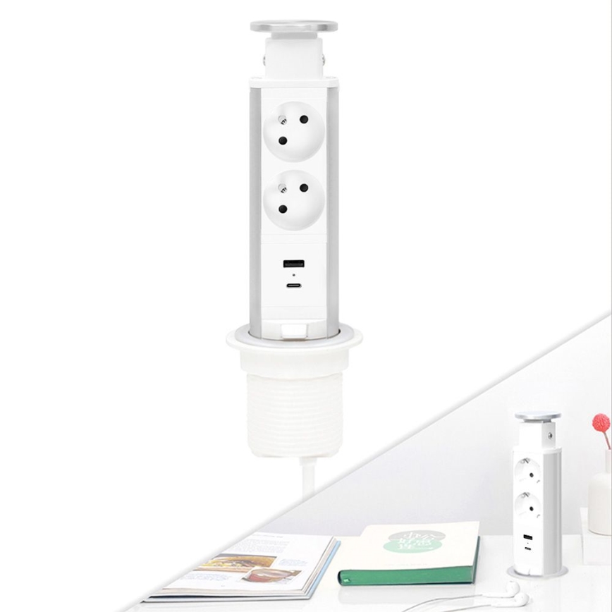 Priključni stupac s utičnicama za stolnu ploču 2x230V + USB-A + USB-C