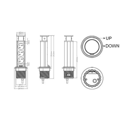 Priključni stupić s utičnicama za stolnu ploču 3x230V