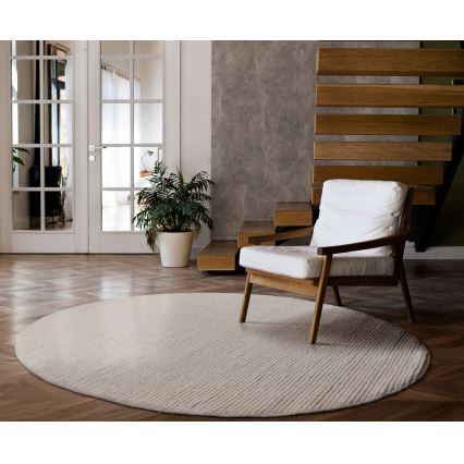 Prirodni okrugli tepih FIR WOOL 160 cm 2600 g/m2 krem