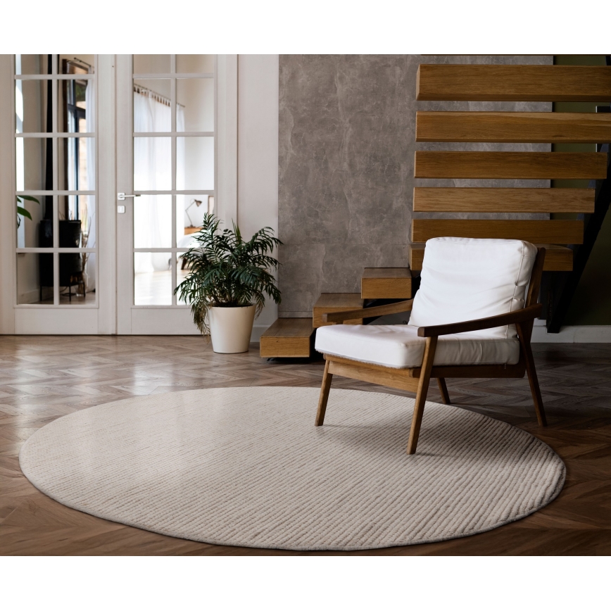 Prirodni okrugli tepih FIR WOOL 160 cm 2600 g/m2 krem