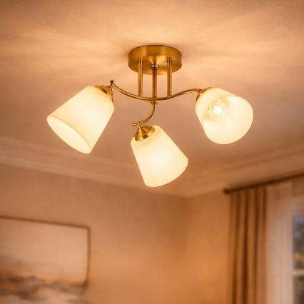 Prislonjeni stropni luster PAFOS 3xE27/15W/230V zlatni