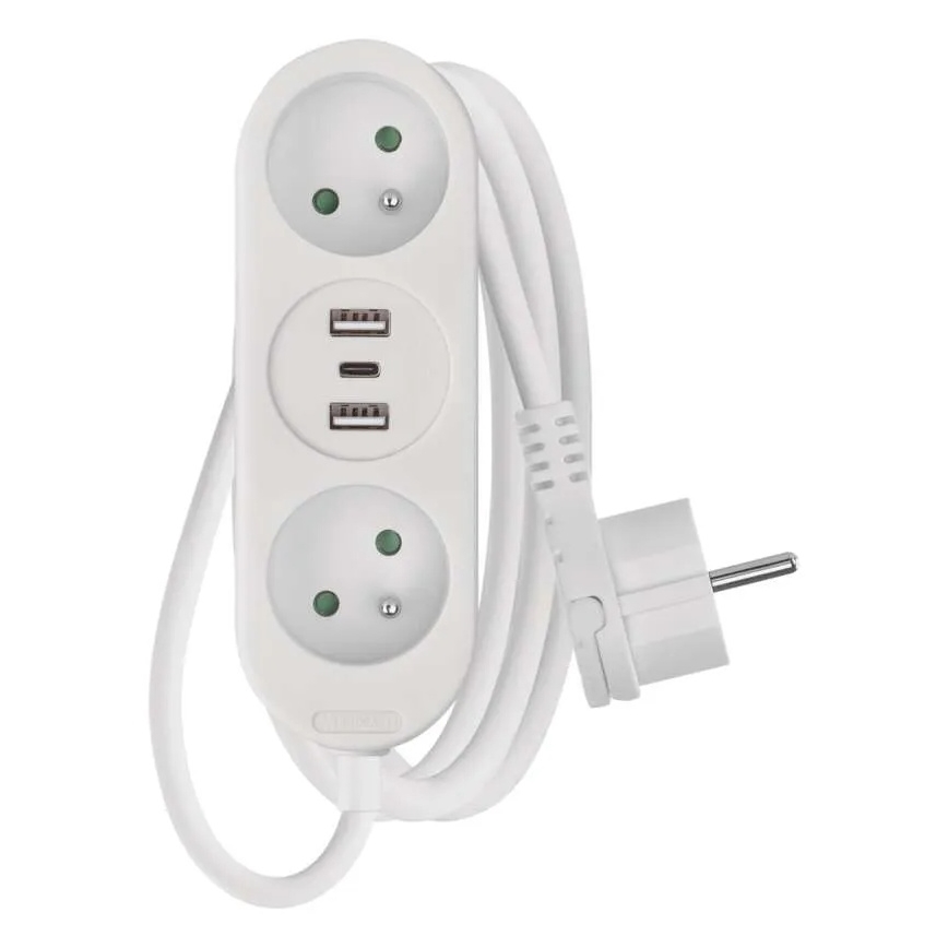 Produžni kabel 2 utičnice + 2x USB-A + USB-C 1,4 m