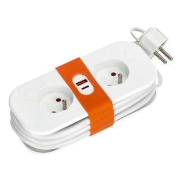 Produžni kabel 2U + 2xUSB 1,4 m bijela
