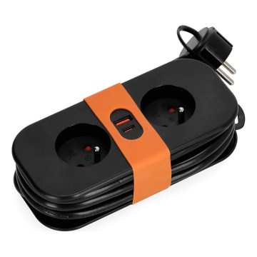 Produžni kabel 2U + 2xUSB 1,4 m crna