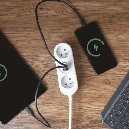 Produžni kabel 2Z + 2x USB-A + USB-C 1,4 m