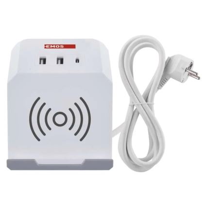 Produžni kabel kocka s bežičnim punjenjem QI 2Z +2xUSB-A+1xUSB-C 2m bijela