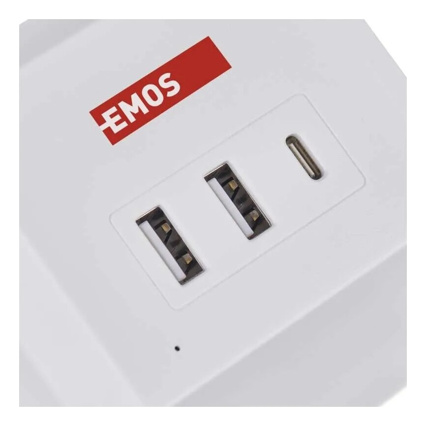 Produžni kabel kocka s bežičnim punjenjem QI 2Z +2xUSB-A+1xUSB-C 2m bijela