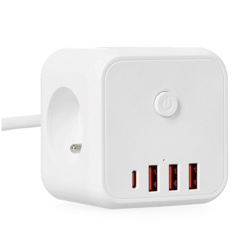 Produžni kabel kocka s prekidačem LINEA 3x230V + 4xUSB A/C bijela
