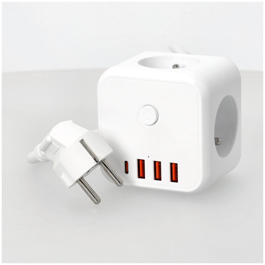 Produžni kabel kocka s prekidačem LINEA 3x230V + 4xUSB A/C bijela
