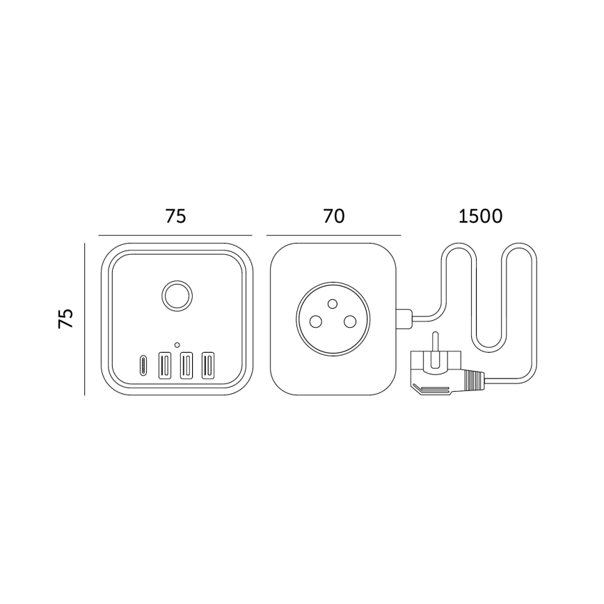 Produžni kabel kocka s prekidačem LINEA 3x230V + 4xUSB A/C bijela