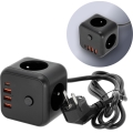 Produžni kabel kocka s prekidačem LINEA 3x230V + 4xUSB A/C crna