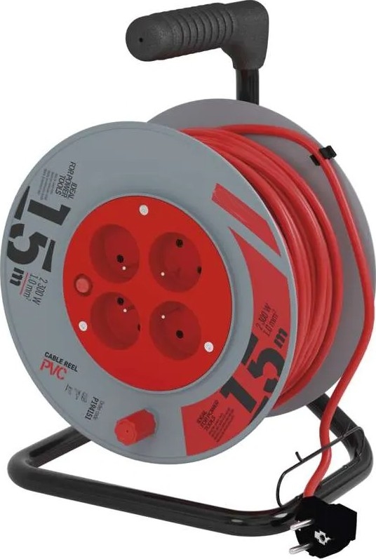 Produžni kabel na bubnju 4x 15m crvena/siva