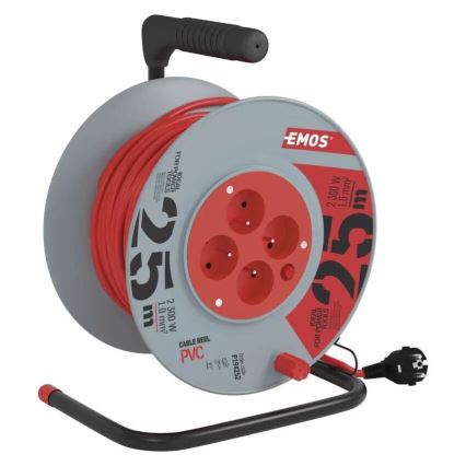 Produžni kabel na bubnju s 4 utičnice 25m siva/crvena
