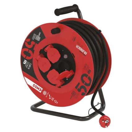 Produžni kabel na bubnju s 4 utičnice 50m crvena IP44