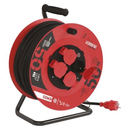 Produžni kabel na bubnju s 4 utičnice 50m crvena IP44