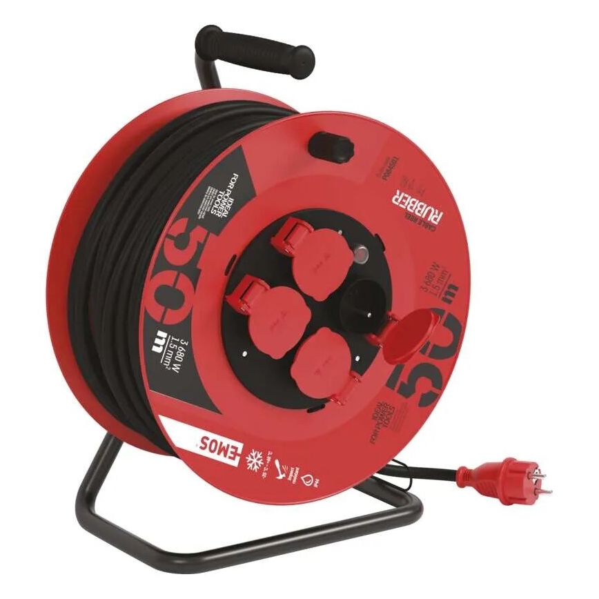Produžni kabel na bubnju s 4 utičnice 50m crvena IP44