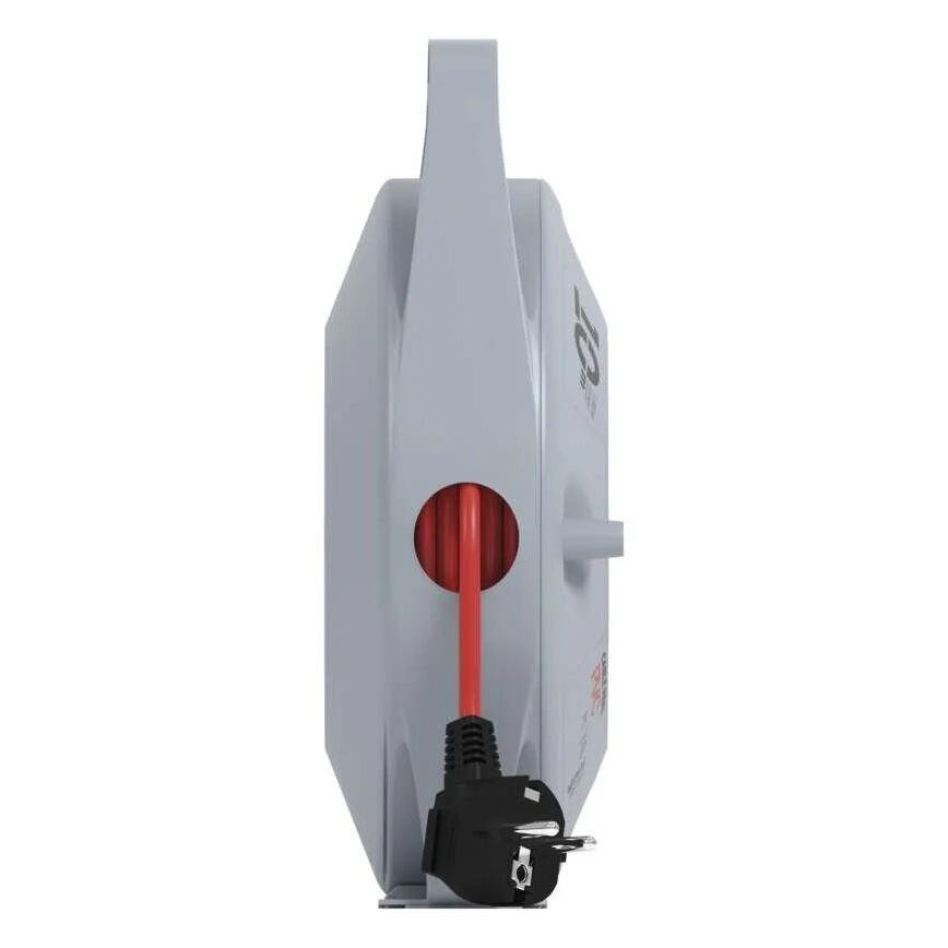 Produžni kabel na kolutu, 4 utičnice, 10 m, siva/crvena