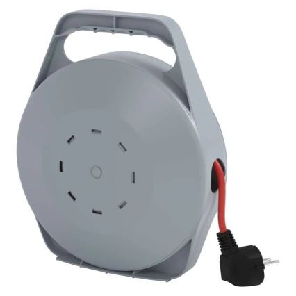 Produžni kabel na kolutu, 4 utičnice, 10 m, siva/crvena