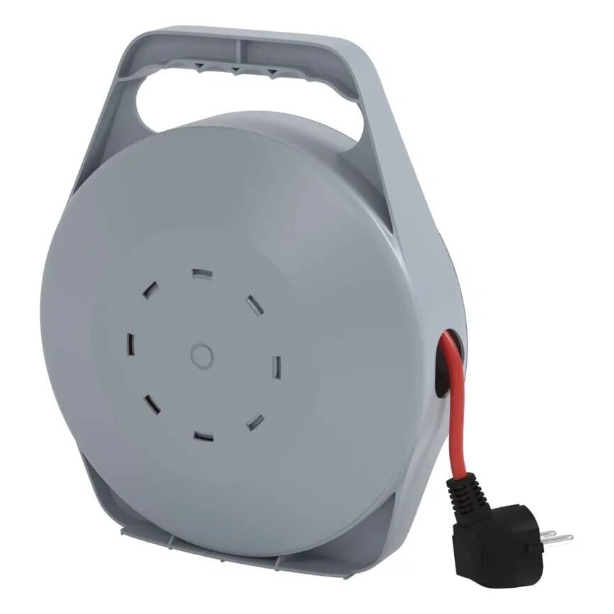 Produžni kabel na kolutu, 4 utičnice, 10 m, siva/crvena