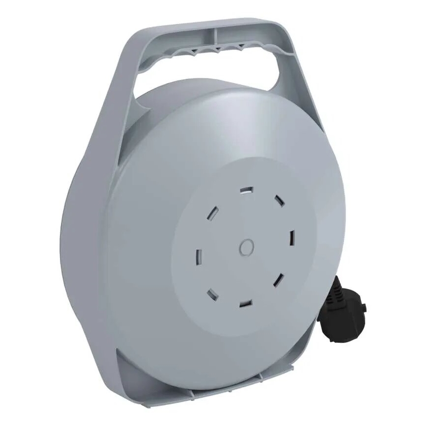 Produžni kabel na kolutu, 4 utičnice, 10 m, siva/crvena